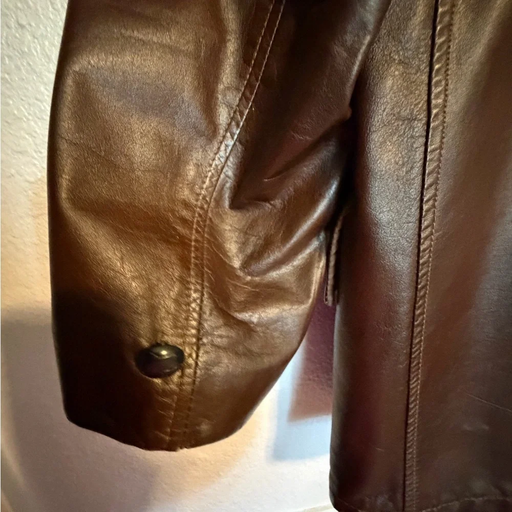 Vintage 70’s Leather Jacket Car Coat Dark Brown Size 40